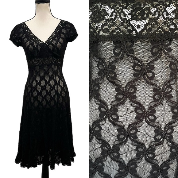 Betsey Johnson Dresses & Skirts - Vintage Betsey Johnson New York Black Silk Sheer Mesh Bows & Floral Lace Dress